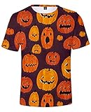 AMOMA Herren Damen Unisex Halloween Kürbis Grusel Trick T-Shirt Freizeit Kostüm Kurzärmliges Tops Tees(XS,Color03)