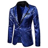 Herren Pailletten Blazer Casual Nachtclub Stil Langarm Ein-Knopf-Anzug Slim Fit Anzug Blazer Mantel Jacke KostüM FüR Hochzeit Party Dance Tops Business Hochzeit Langarm KnöPfe Slim Fit lauschig