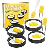 XINPENG 4 Stück Pancake Form Egg Ring Spiegeleiform Egg Ring Ei Professioneller Eierring Antihaft-Eiermacherformen mit Silikongriff zum Braten von Eiern, die Grillplatte formen M