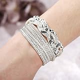 ADGJL Damen Lederarmbänder,Lederarmband Mehrschichtig Handgemacht Geflochtene Weiße Freundschaft Manschette Armreif Männer Frauen Pflasterstein Zirkon Schmuck Für Paar Geburtstagsgeschenk