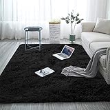 Aujelly Soft Area Rug Schlafzimmer Shaggy Teppich Zottige Teppiche Flauschige Bunte Batik-Teppiche Carpet Neu Schwarz 120 x 200