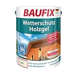 BAUFIX Wetterschutz-Holzgel, Holzlasur weiß, 5 Liter, tropfgehemmte Holzschutzlasur für innen und außen, atmungsaktiv, für alle Holzarten, UV-beständig, witterungsbeständig