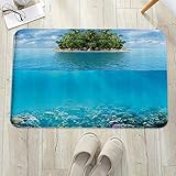 Badematte, rutschfest Waschbar Badezimmerteppich 60X100 cm,Tropische, einsame kleine Insel am Meer mit ü, Badvorleger mit Wasserabsorbierenden, Weichen Mikrofasern für Badewanne, Dusche und B