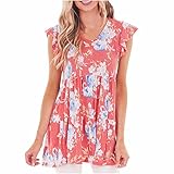 Frauen Sommer Casual Rüschen Tops Kurzarm Blumendruck T Shirt 2022 Dressy Loose Fit Tunika Blusen Geschenk