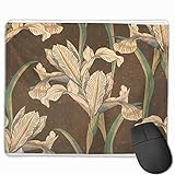 Nettes Gaming-Mauspad, Schreibtisch-Mauspad, kleines Mauspad für Laptop-Computer, Mausmatte Braun Abstrakte Retro-Iris Blaue Flagge Blumenblumenmuster Grüne Iris Handg