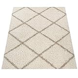 Amazon Brand - Umi Hochflor Teppich Wohnzimmer Shaggy Langflor Moderner Skandinavischer Stil mit Rautenmuster, Farbe:Beige-Creme, Größe:120x170