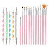 Firtink Nagel Pinsel, Acryl Nail Art pinselset Nageldesign Zubehör mit 15 Pcs Nagel Pinsel 5 Stück Punktierstift für Nail Art Design Malerei Detaillierung