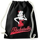 BlingelingShirts Turnbeutel Rockabella Schriftzug Rockabilly Girl zweifarbig Glitzer weiß und rot Gymsack Sportb