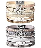 Milacolato 2Pcs Lebensbaum Armbänder Damen Set Mädchen Multilayer Baum des Lebens Wrap Armreif Armbänder Damen Set Geschenk für Frau Freundin Mutter Boho Couple Armband S