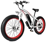 26 Zoll Ebike Elektro Fahrrad, 1000 Watt Elektrofahrräder mit 48V Abnehmbarer 17.5Ah Akku, Fettreifen Mountain/Schnee E-Bike für Erwachsene Herren D
