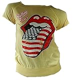 Amplified Damen Lady T-Shirt Gelb Official The Rolling Stones Merchandise USA Stars und Stripes Zunge Rock Star Vintage Print VIP Rockstar M 38/40