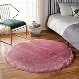 Ultra weicher Flauschiger Teppich, künstliche Wolle runde Teppiche Anti-Rutsch-Teppichmatten Shaggy-Teppiche for Schlafzimmer Wohnzimmer (Color : Pink, Size : Diam 60cm)