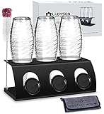 LADYSON Flaschenhalter für SodaStream Crystal - 3er Abtropfhalter ständer,für Soda Stream und Emil Flaschen,aus Edelstahl mit Abtropfwanne und flaschenbürste & Mikrofasertuch,schw