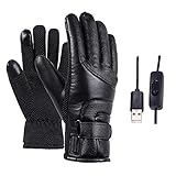 NGBS Beheizte Handschuhe, elektrische Winter-Thermo-Handschuhe, USB-Touchscreen, wasserdicht, Leder, schwarz, für Damen und Herren, Skifahren, Radfahren (konstante Temperatur)