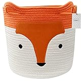 Inwagui Baumwolle Seil Aufbewahrungskorb Baby Wäschekorb Geflochten Korb mit Griffen Kinderzimmer Deko Korb Spielzeug Organizer Windeltasche, 35x30Hx28 cm, Fuchs, Orang