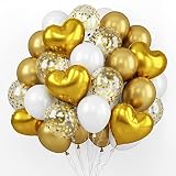 GRESAHOM Gold Luftballon Set, 66 Stück Folienballon Set, Latexballons Helium Ballons Herzluftballon Herzballons Luftballons mit Bändern für Geburtstag Hochzeit Babyparty Dek