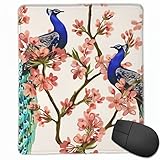 Mauspad, Motiv: Pfau, tropische Blumen, B