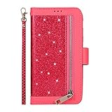 Karomenic PU Leder Hülle kompatibel mit Samsung Galaxy J5 2017 Glänzend Glitzer Handyhülle Brieftasche Reißverschluss Schutzhülle 9 Kartensteckplätze Klapphülle Ledertasche Flip Case,R