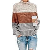 Bartira Pullover für Damen, Rollkragenpullover, gestreift, Farbblock, langärmelig, Strickpullover, Oberteil, dunkelbraun, XX-Larg