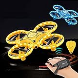 1Pc Drohne Bunte LED Lichter Intelligente Sensor Induktionshand Uhren Gesteuert Drohnenflugzeug Helikopter Ferngesteuertes Flugzeug Spielzeug für Sohn Mädchen Weihnachten Geschenk (Yellow)