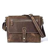 QZH Brifecase Herren Ledertasche im europäischen amerikanischen Stil Crazy Horse Retro-Stil Leder Tasche Herren Kuriertasche für Männer Frauen (Kaffee, 33 x 26 x 8 cm)