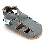 Dotty Fish Weiche Baby und Kleinkind Lederschuhe. Jungen und Mädchen. Sandalen grau. 18-24 Monate (23 EU)