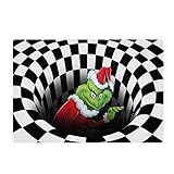 Christmas Grinch 3D Illusion Fußmatte,Weihnachtsteppich 3D Vortex Teppich Flanell,Weihnachten Fußmatte 3D Illusion Teppich,Weihnachtstürmatte Dekorativer Bodenteppich Eingangsbereich Begrüßung