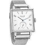 FEICE Unisex Eckige Mechanische Uhr Automatikwerk mit Saphirglas Lederarmband Ø34mm-FM301 (Silber)