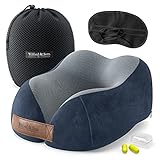 Nackenkissen + Schlafmaske + Ohrstöpsel + Tasche, Reise Zubehör Set: Flugzeug Auto Bus Zug - Weiches Memory Schaum Reisekissen, Bezug Waschbar - Nackenhörnchen Neck Foam Travel Pillow Geschenk Flug