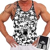C.P. Sports 3 Stringer Tank Tops im Turnbeutel – Muskelshirts für Bodybuilding, Gewichtheben, Krafttraining, Fitness, Gym – 3 Motive je Beutel – camo-weiß XL