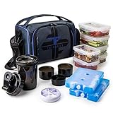 ThinkFit Isolierte Mahlzeit Prep Lunch Box mit 6 Lebensmittel Portion Control Containers - BPA-frei, wiederverwendbaren, Microwavable, Gefrierschrank Safe - Mit Shaker Cup, Pill Organizer (Blau)