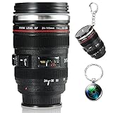 Kaffeebecher Objektiv Becher Tasse Geschenkset, Auslaufsicherer Kamera Reisebecher aus Edelstahl, Schlüsselanhänger für Mini-Kameraobjektivbecher und Kamerablende Linsenbecher Geschenk für Fotog