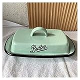 HONG678chuan Butterbehälter Email Butter Teller,Retro nostalgischer Butterbehälter mit Deckel,Emaille Butterfach,die Butter-Snack-Käse halten kann(grün) Butterglock