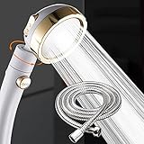 3 In 1 High-Pressure Shower Head, Water Saving Shower Heads with on Off Button, 3 Spray Modes Water Saving Power Shower Head with Stop Button (White+1.5m Hose)