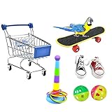 Papageienspielzeug 7PCS, Mini-Einkaufswagen - Trainingsringe - Skateboard, Schuhe und Ball - Papageien stehendes Trainingsspielzeug Papageien-Intelligenzspielzeug für Wellensittich(Zufällige Farbe)