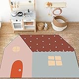 HYISHION Teppich Pastellfarben Kurzflorig 80x160cm Carpet Soft rutschfest Robust Teppiche Unregelmäßige Form Haushütte für Kinderzimmer Kids Crawling Teppich,Rot,50×120