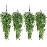 4 Stück Künstlich Pflanzen Hängend Hängepflanzen Künstliche Kunstpflanze Farn grüne Blätter Grünpflanzen Plastikpflanzen Persian Kletterpflanzen 80cm für Draußen Balkon Wand Hochzeit Garten Dek