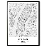 JUNOMI® New York Poster XL Schwarz Weiss, DIN A2 Wohnzimmer Deko, Modernes Wandbild, New York Bild, Wandbild ohne Rahmen, Stadtplan Poster New York, perfekte Geschenk