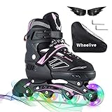 Wheelive Einstellbare Inline-Skates für Kinder und Erwachsene, Anfänger Rollschuhe Performance Inline Skates mit voll leuchtenden Rädern Ideal für Jungen und Mädchen Boy