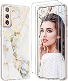 Layeri Handyhülle für Samsung Galaxy S21 Hülle Marmor Silikon mit 2 Panzerglas Schutzfolie, Galaxy S21 Hülle Case Cover Original TPU Glitzer 360 Grad Dünn Schutzhülle für Samsung S21 5G Hü