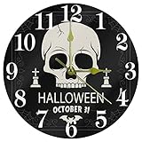 Timmershabi Dunkle Totenkopf-Halloween-Wanduhr, 25,4 cm, leise, nicht tickend, Quarz, batteriebetrieben, runde Wanduhren für Zuhause/Küche/Büro/Schule U