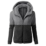 GFGHH Kapuzenpullover Damen Teddy-Fleece Mantel Farbblock Hoodie Plüsch Sweatshirt Oversize Warm Plüschjacke Cardigan Kapuzenjacke mit Taschen Sherpa Frauen Übergangsjacke Lose Langarm Lässige Outw