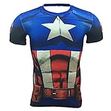 HOOLAZA Captain America Männer Kurzarm Kompression Herren T-Shirt Fitness Sport Gym Blau R