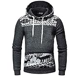 Yowablo Sweatshirt mit Kapuze Männer Herbst Winter Gedruckt Langarm Tether Weihnachten (XL,9Dunkelgrau)