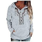 AFFGEQA Damen Hoodie Pullover Langarmshirt Geknöpftes Langarm Sweatshirt mit Taschen Bedrucktes Langarm Sweatshirt Kapuzenp