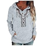 AFFGEQA Damen Hoodie Pullover Langarmshirt Geknöpftes Langarm Sweatshirt mit Taschen Bedrucktes Langarm Sweatshirt Kapuzenp