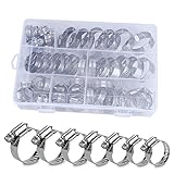 Jooheli Schlauchschellen & Rohrschellen Set, 60PCS 7Größen Schlauchklemmen aus 304 Edelstahl, 8-38mm Schlauchbinder Temperaturbeständigkeit Schlauch Clips für Familie Wasser Rohr/AutomobilTubing