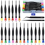 Kleine Schraubenzieher Set, 18-tlg Mini Präzisions Schraubendreher Satz mit Magnetische Tips, Reparatur Werkzeug mit 2-tlg Pinzette, für Brillen Uhren U
