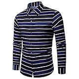 HUIWU Herren Weihnachten Hemd Langarm Reverskragen Gestreiftes Baumwolle Slim Fit Businesshemd Freizeithemd Herrenhemd Männer Casual Henley Shirts Herbst Winter Button Down Langarmshirts Lang