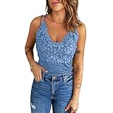 DOMBX Damen Sommer Wickelbluse Spaghetti Strap Camisole Crop-Tops Sexy Ärmellos Tiefer V-Ausschnitt Rückenfrei Slim Tanktop Weste Shirts Frauen Einfarbig Schößchen Spitze Bequeme T-Shirt Bluse V